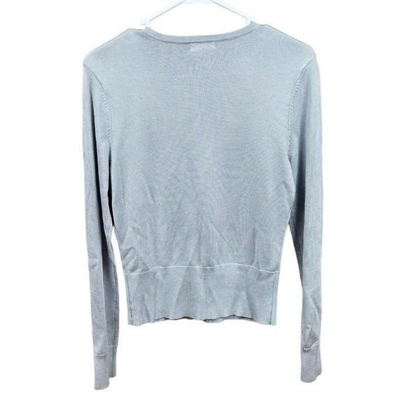 Cache Vintage Y2K Silver Gray Rayon Nylon Ribbed Snap Front Cardigan Sweater - Picture 3 of 6